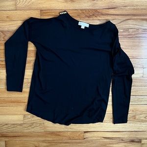 Michael Kors Cold Shoulder Black Top with Gold Detail